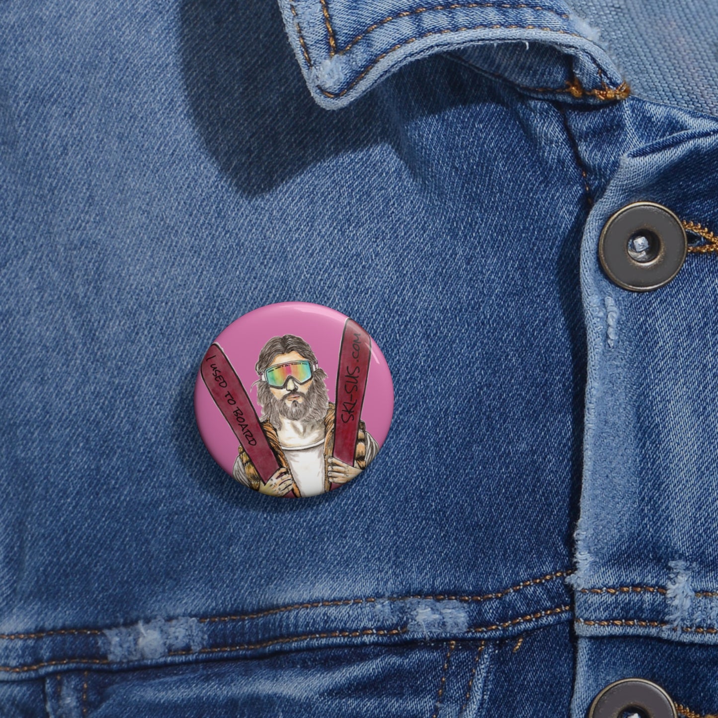 Custom Ski-Themed Pin Button - Fun Funny Religious Humor