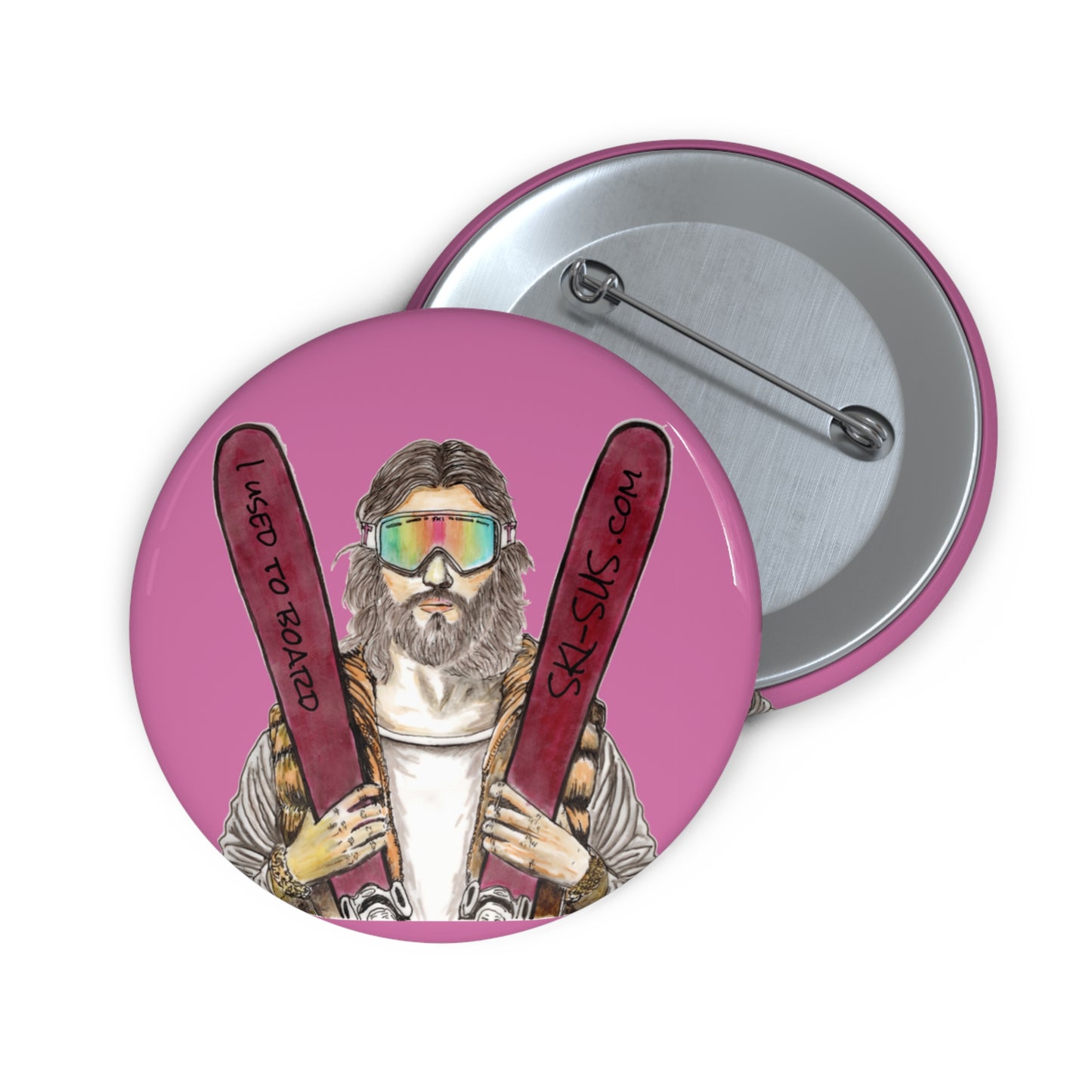 Custom Ski-Themed Pin Button - Fun Funny Religious Humor